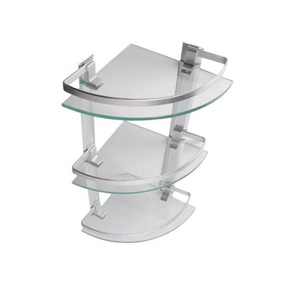 China Bolt Inserting Type GL1203 Aluminum Alloy Bathroom 3 Tier Glass Corner Shelf for sale