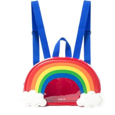 China Waterproof 2021 Cute PVC Bag Package Girls Shoulder Bag Rainbow Color Bars Mini Reflective Kids Backpack for sale