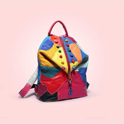 China High quality backpacks whip European fashion stitching leather bags and American fashion color backpacks for sale