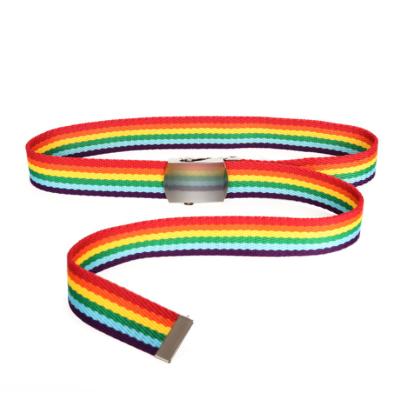 China Hot Sale Fashion Rainbow Webbing Nylon Belt With Square Buckle for sale