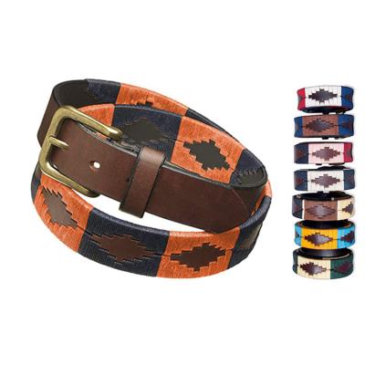 China Fanshion Leather Polo Men Belts Genuine Leather Belt Leisure Equestrian Sport Men Embroidered Polo Belt for sale