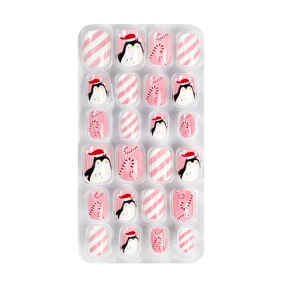 China Easy Apply False Nails Fake Nails Kids Amazon Hot Sales Kids Lovely Pink Penguin Kids Family Press On Fake Nails Kids for sale