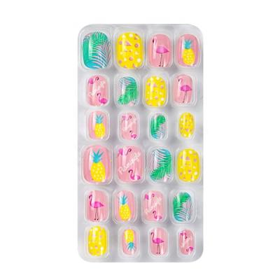 China Easy Apply Fake Nails For Kids Gel Nails Custom Kid Nails Summer Style Colorful Red-crowned Cranes Press On Fake Nails For Kids Gel Nails for sale