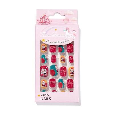 China Easy Apply Fake Nails For Kids Gel Nails Christmas Cartoon Kids Lovely Press On Fake Nails Private Label For Kids Gel Nails for sale