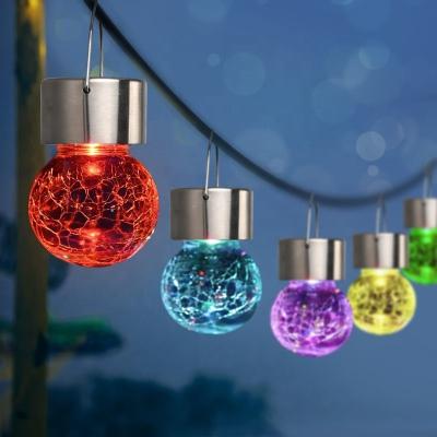 China Garden Solar Cracked Glass Ball Lights Solar Crack Globe Hanging Lights Waterproof Outdoor Solar Lanterns With Handle for sale