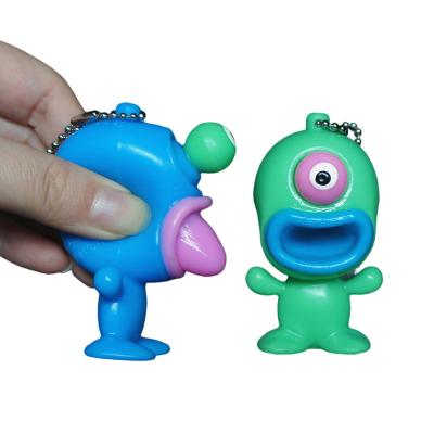 China Squeeze Toys Custom Small Squeeze Toy Eye Popping Character Key Chain Kids Gifts Stress Tongue Popping Monster Toys for sale