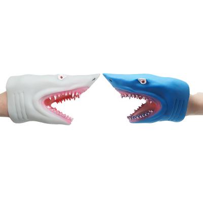 China Realistic Toy Animal Soft Rubber Shark Hand Puppet Interactive Toys For Kid TPR Shark Hand Puppet Rubber Animal Toys for sale