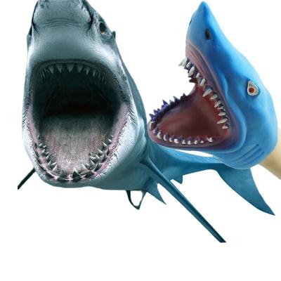 China Soft tpr toy factory Customized Logo New Design TPR Shark Toy Soft Rubber Hand Puppet for sale