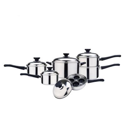 China Sustainable Induction Bottom Stainless Steel Cookware Set With 4 Poachers Cooker Egg Cups for sale