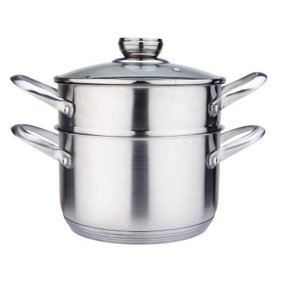 China Sustainable Steam Sauce Pot Double Boiler Steamer Pot Set Stainless Steel Cooker With Glass Lid for sale