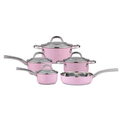 China Sustainable 9 Piece Stainless Steel Cookware Set Set Kitchen Appliances With 3-Ply Sandwich Base for sale