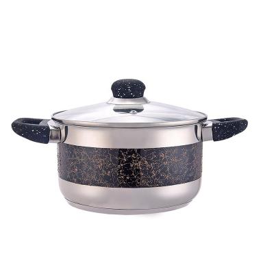 China Sustainable 3-Ply Base Brushed Stainless Steel Stock Casserole Pot With Marble Coating Handle 2.5L 3.5L 6L for sale