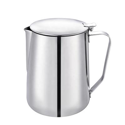 China Minimalist Coffee Server Stainless Steel Espresso Coffee Steaming Pitchers with Lid Espresso Steaming Pitcher for sale