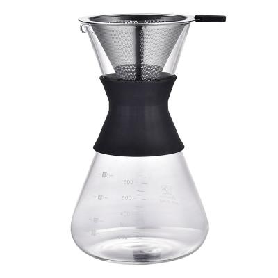 China Viable Pour Over Coffee Maker Glass Carafe Mesh Filter Coffee Dripper Stainless Steel 16oz Portable Paperless Drip for sale