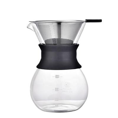 China Viable Pour Over Coffee Maker with Stainless Steel Cone Filter Glass Coffee Carafe with Silicone Protective Sleeve 400ML for sale