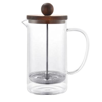 China WITH LID Coffee Maker 350ml French Press Lid Wooden French Press Borosilicate Glass Press Heat Resistant Coffee Maker for sale