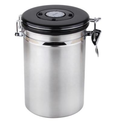 China WITH LID coffee canister stainless steel coffee container vacuum sealed storage jar with date setting and CO2 releasing value for sale