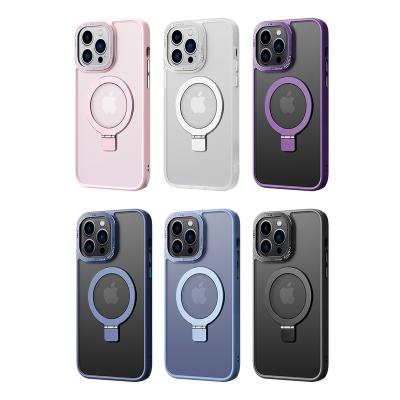 China ILUSEN Majestic Translucent Stand Case Shockproof Magnetic Ring Stand Magnetic Cover Shockproof Hybrid Phone Case for Iphone 14 13 pro max for sale