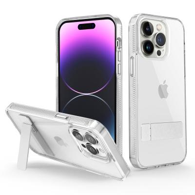 China ILUSEN New Shockproof Design In Stock Tpu+pc Shockproof Custom Transparent Phone Case With Double-way Holder For Iphone 14 pro Max Case for sale