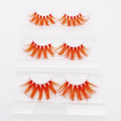 China Natural Full Volume 3D Color Mink Lashes Long Lashes Dramatic Colorful Orange Multicolor Mink False Eyelashes 25MM for sale