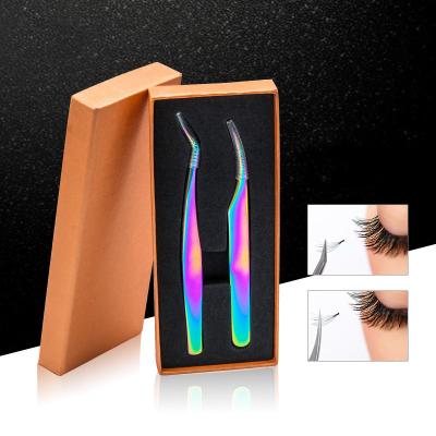 China Custom Fake Eyebrow Makeup Private Label Case Box Stainless Steel Tweezers Tool Kit 2pcs Eyelash Extension Applicator Tool Kit for sale