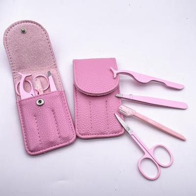 China Eyebrow Lashes Private Label Tweezers Eyelash Applicator with Pale Pink Scissors Pink Tweezers Lashes Wick Applicator Set for sale