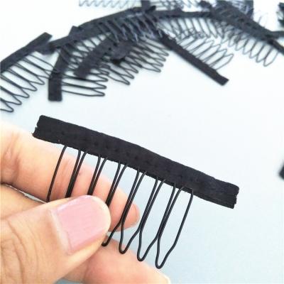 China Hair Salon Equipment Black Cloth 100 Pieces/Accesseries Tools Wig Lot 7 Teeth Black Cloth Wig Comb Clips For Wigs for sale