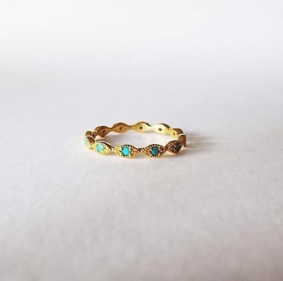 China CLASSIC Turquoise Stack Eternity Ring Sterling Silver Cubic Zirconia CZ Gold Art Deco Ring Band Yellow Turquoise for sale