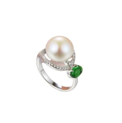 China CLASSIC 925 Sterling Silver Jewelry AAA Zircon CZ Diamond Oval Cut Emerald Stone Pearl Ring Rings / Engagement Wedding for sale