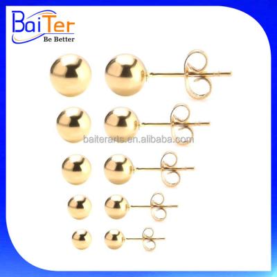 China 2-8mm China Manufacturer14k High Polished Yellow Gold Ball Stud Earrings For Men And Women for sale