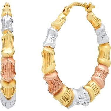 China Charming Custom Tri Color 14K Gold Plated 925 Sterling Silver Colorful Chunky Bamboo Hoop Earrings for sale