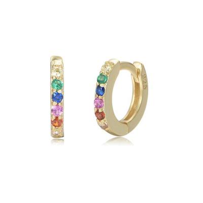 China Minimalist Charming Elegant and Tasty Jewelry Earring Rose Gold Plated 925 Sterling Silver Colorful CZ Second Hole Huggie Circle Earrings for sale