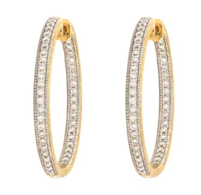 China Wholesale Charming Elegant Earring Jewelry Gold Plated 925 Sterling Silver Medium Round Diamond Hoop Earrings for sale