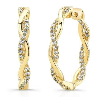 China Small Charming Tasty Elegant Rose Gold Plated 925 Sterling Silver Upside Down Diamond Cubic Zirconia Twisted Hoop Earring for sale