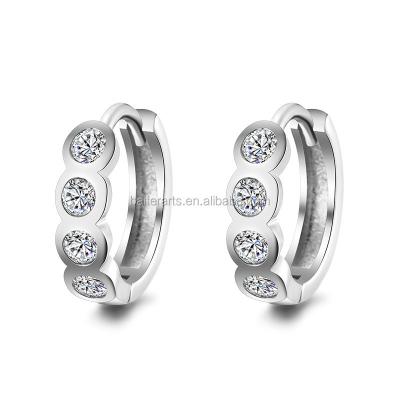 China Classic 925 Sterling Silver Zircon Jewelry Bezel Arrangement Around Small CZ Circle Huggie Earrings For Kids And Women for sale