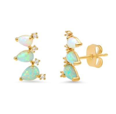 China Elegant Charming Simple Gold Plated 925 Sterling Silver Opal Ear Wrap Crawler Climber Earrings Jewelry for sale