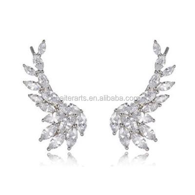 China 925 Sterling Silver AAA Zircon Marquise Cut Clear CZ Diamond Angel Wing Ear Climber Earrings for sale