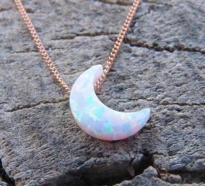 China FASHIONABLE Gold Plated 925 Sterling Silver Long Chain Synthetic Druzy Crescent Moon Necklace Opal Jewelry For Women for sale