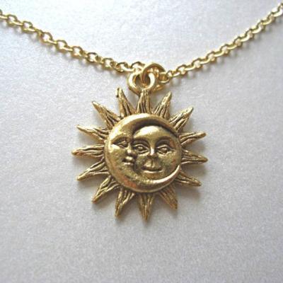 China New FASHIONABLE design18K Gold Plated 925 Sterling Silver Dainty Celestial Sun and Moon Pewter Charm Pendant Necklace for sale