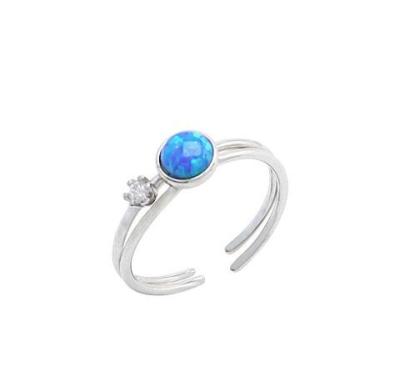 China Wholesale 925 Sterling Silver Blue Opal Gemstone CLASSIC Wedding Rings With Zircon Gemstone Wedding Rings for sale