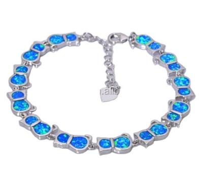 China wholesale CLASSIC Cat Blue Fire Opal Bezel Cute Setting 925 Sterling Silver Extendable Chain Tennis Bracelet For Women Wedding Jewelry for sale