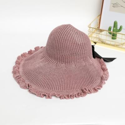 China Summer Women's Character Straw Hat Big Sunshade Foldable All-match Beach Sun Hat Korean Empty Side Gutters Protection Large for sale