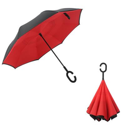 China Free Shipping New Style Store Logo Custom Umbrella Double Layers C Handle Free Shipping Reverse Inverted Umbrella for sale