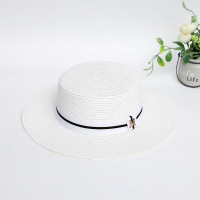 China Character Travel England M Flat Top Hat Female Standard Cute Soft Beach Sun Shade Straw Hat for sale