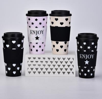 China 2021 New Amazon Viable Border Double-Layer Coffee Water Cup Plastic Cup Love Can Be Customized With Silicone Heat Insulation for sale