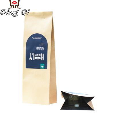 China Side Gusset Moisture Proof Custom Printed Aluminum Foil Lined Brown Craft Paper Coffee Packaging Bag With Valve for sale