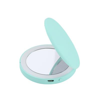 China Competitive Price Lighted Longwoda Portable 3X Magnifying Customized Logo USB Filling ABS Material Makeup Led Mirror For Women for sale