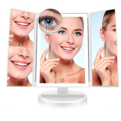 China Hot-selling 2/3/10X plastic triple lighted magnifying 180 degree free rotation LED light bar led cosmetic mirror for sale