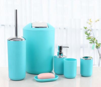 China Sustainable supply high quality bathroom accessories set with trash can, toilet brush holder, soap dish, lotion bottle, tumbler for sale