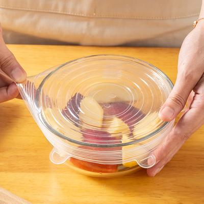 China 6 Packs Universal Silicone Lids Lids Cover Food Grade Transparent Sustainable Blue Wrapping Stretch Lids For Cookware for sale